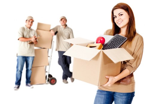 Boxes and furniture secured inside a removals van