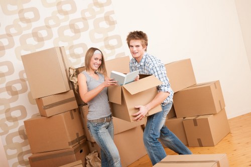 Packed office equipment ready for relocation